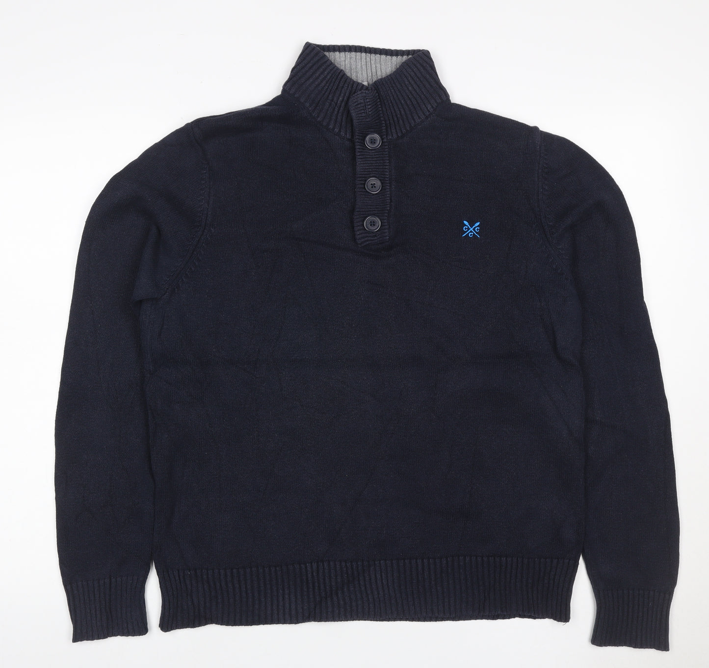 Crew Clothing Co. Men’s Blue M Cotton High Neck Henley Jumper