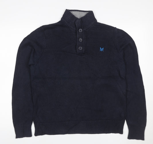 Crew Clothing Co. Men’s Blue M Cotton High Neck Henley Jumper