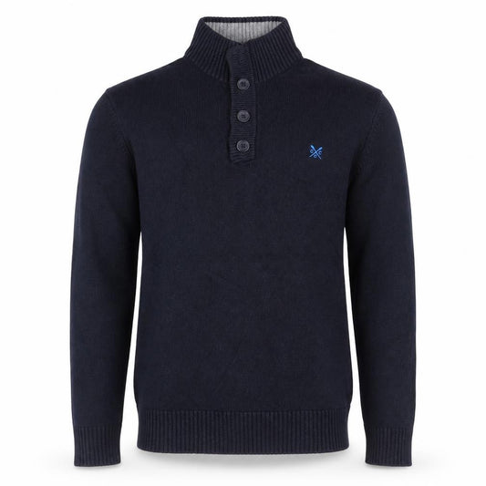 Crew Clothing Co. Men’s Blue M Cotton High Neck Henley Jumper