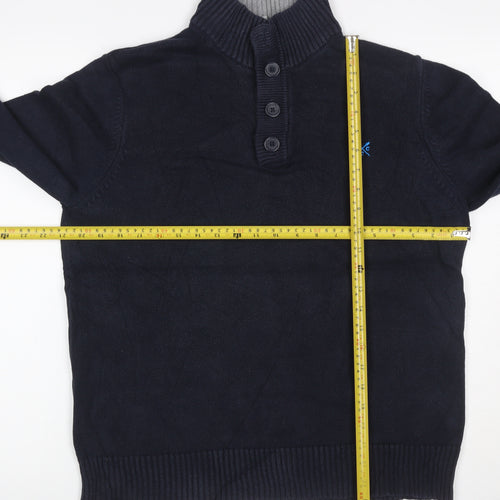 Crew Clothing Co. Men’s Blue M Cotton High Neck Henley Jumper