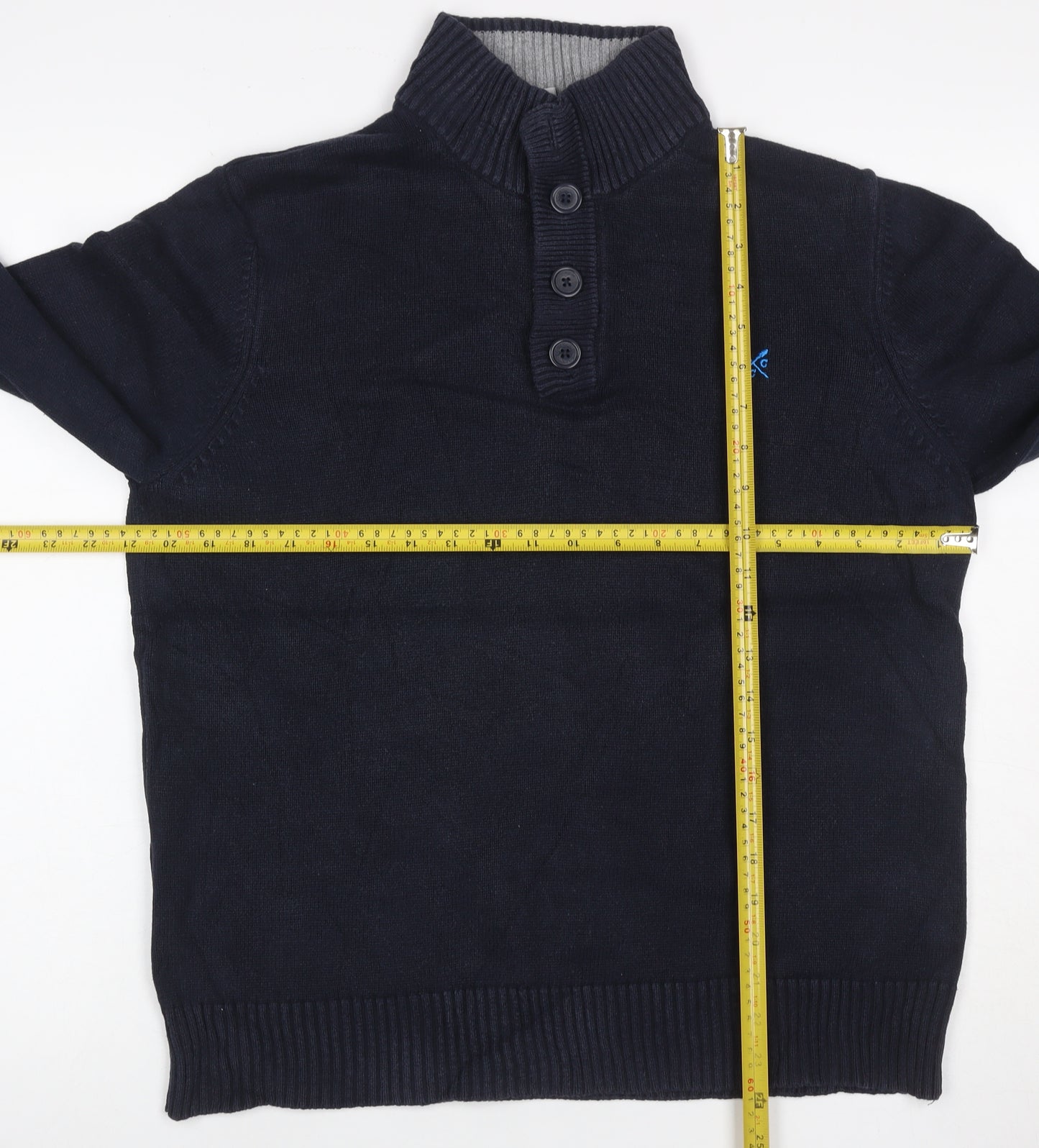 Crew Clothing Co. Men’s Blue M Cotton High Neck Henley Jumper