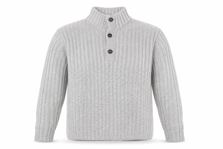 John Lewis Men Grey M Chunky Knit High Neck Button Henley Jumper