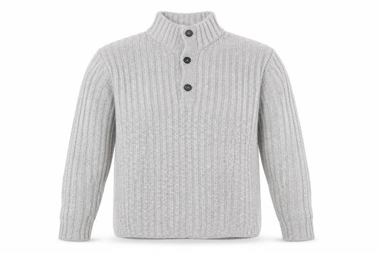 John Lewis Men Grey M Chunky Knit High Neck Button Henley Jumper