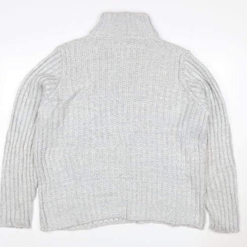 John Lewis Men Grey M Chunky Knit High Neck Button Henley Jumper
