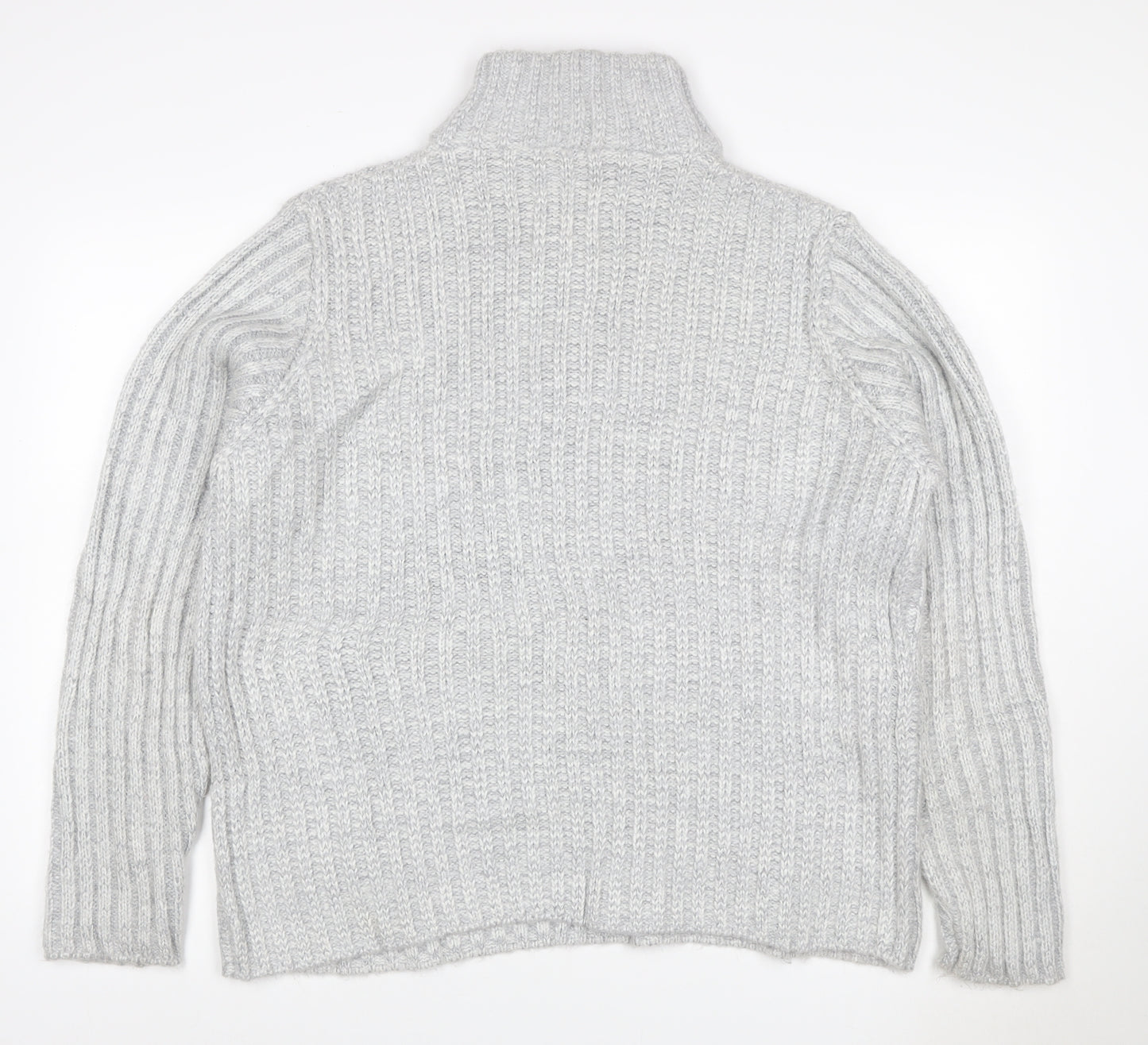 John Lewis Men Grey M Chunky Knit High Neck Button Henley Jumper