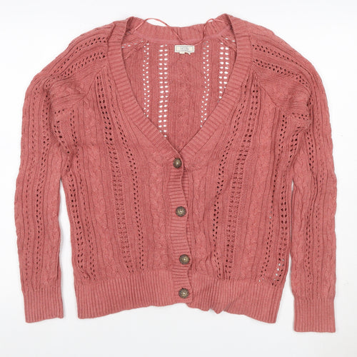 Fat Face Women’s Pink UK 12 Cable Knit V-Neck Cardigan