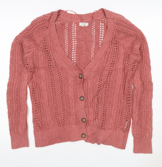 Fat Face Women’s Pink UK 12 Cable Knit V-Neck Cardigan