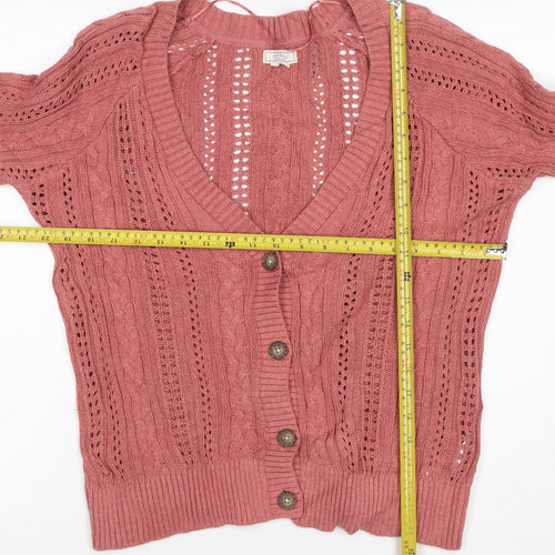 Fat Face Women’s Pink UK 12 Cable Knit V-Neck Cardigan
