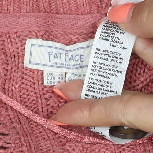 Fat Face Women’s Pink UK 12 Cable Knit V-Neck Cardigan