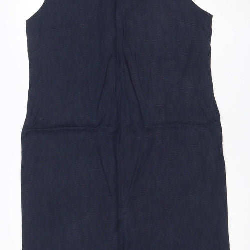 Jaeger Women Blue UK 14 Linen Sleeveless Shift Midi Dress