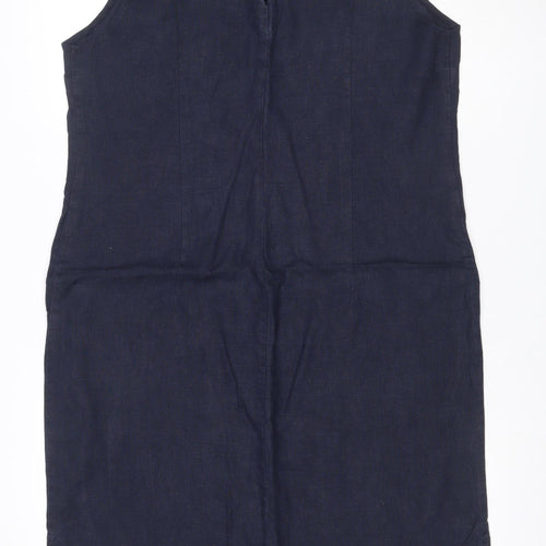 Jaeger Women Blue UK 14 Linen Sleeveless Shift Midi Dress