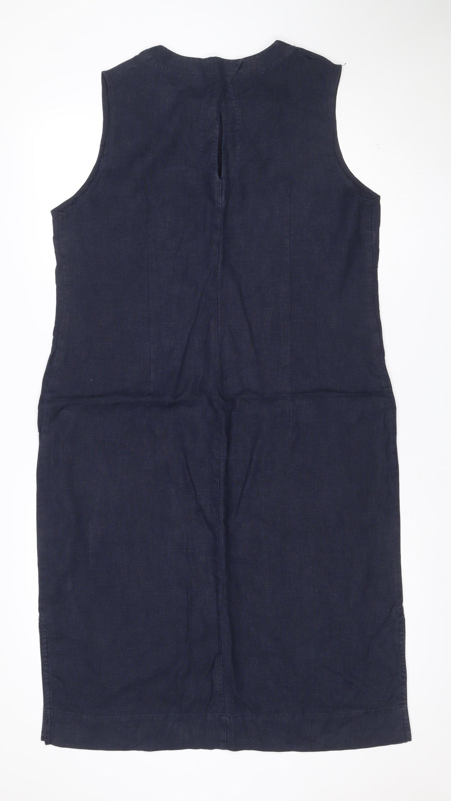 Jaeger Women Blue UK 14 Linen Sleeveless Shift Midi Dress