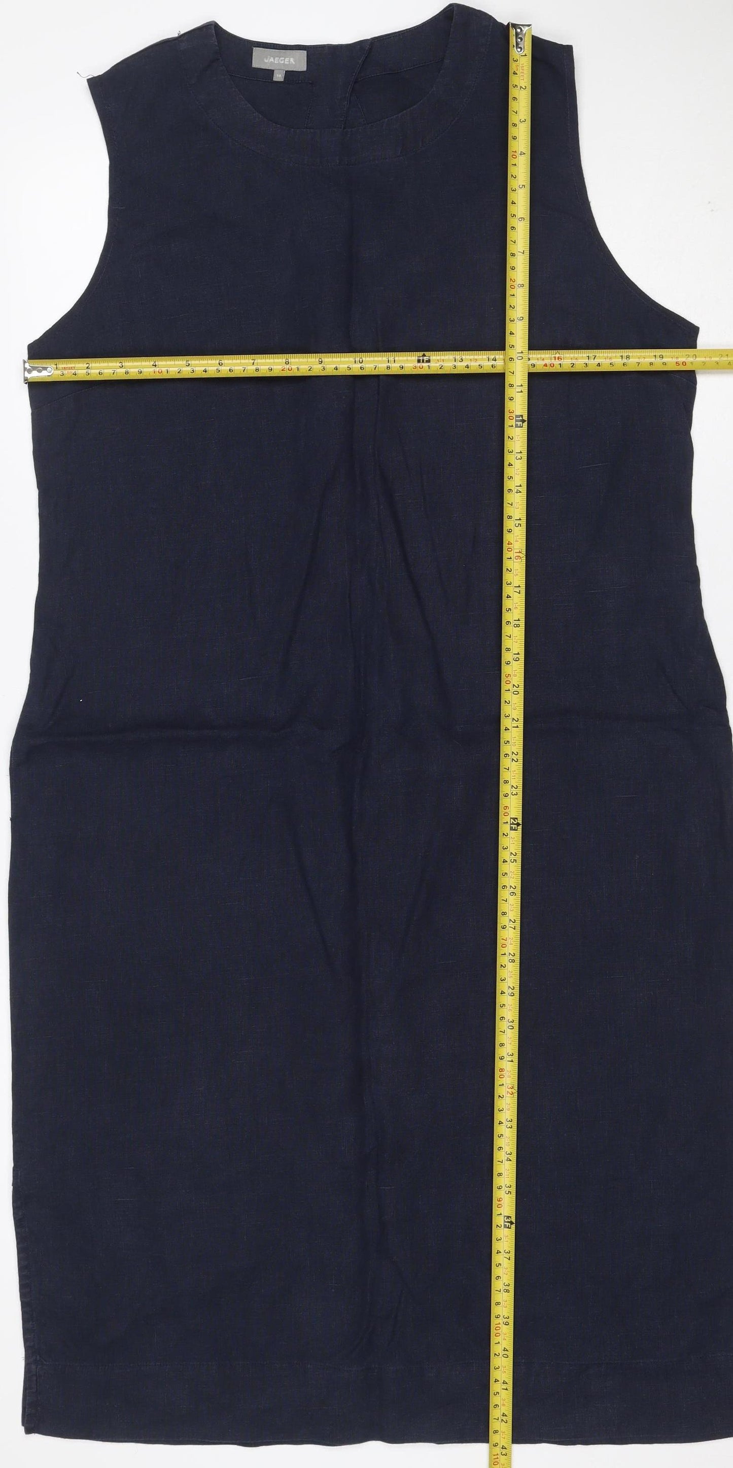 Jaeger Women Blue UK 14 Linen Sleeveless Shift Midi Dress