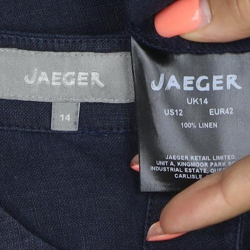 Jaeger Women Blue UK 14 Linen Sleeveless Shift Midi Dress