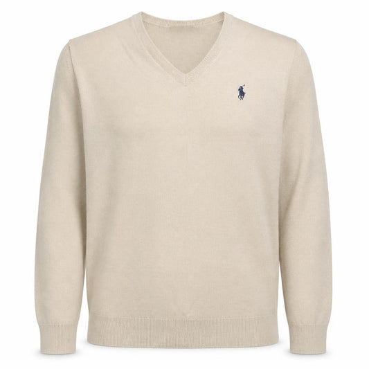 Polo Ralph Lauren Men’s Beige L Slim Fit Cashmere Wool V-Neck Jumper