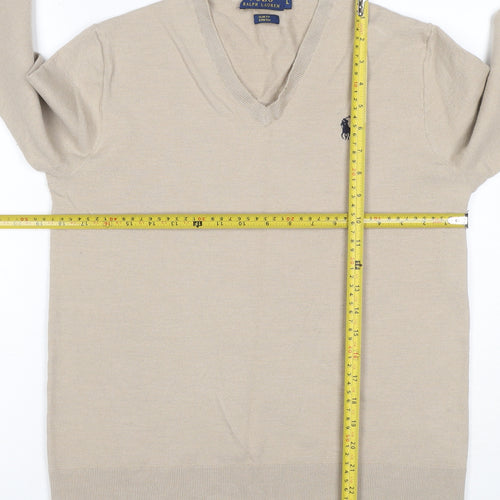 Polo Ralph Lauren Men’s Beige L Slim Fit Cashmere Wool V-Neck Jumper