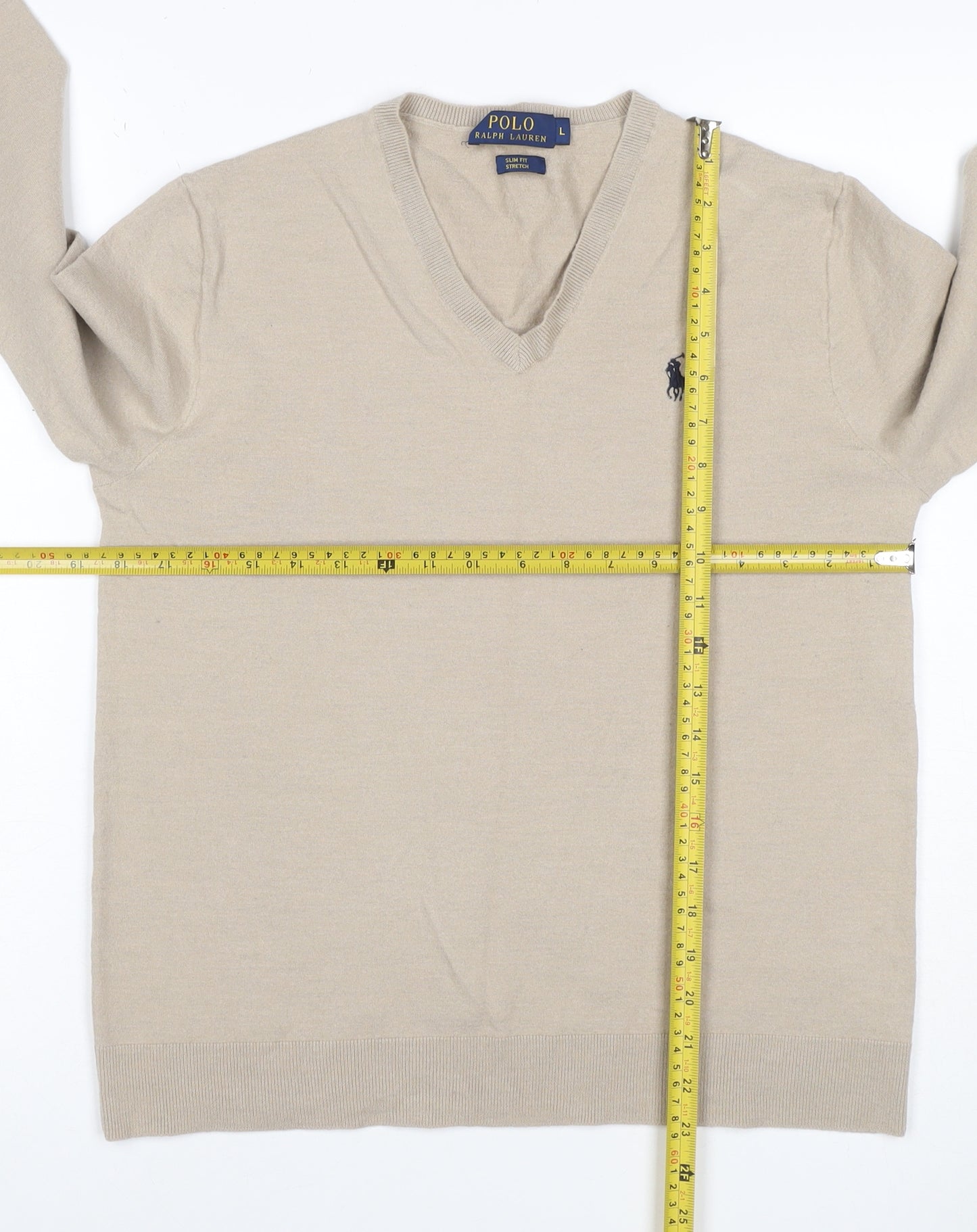 Polo Ralph Lauren Men’s Beige L Slim Fit Cashmere Wool V-Neck Jumper