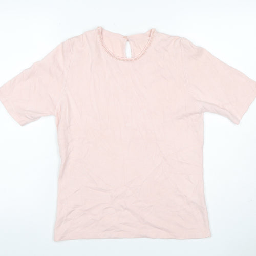 Marks & Spencer Women Pink UK 12 Beaded Round Neck Knit Jumper