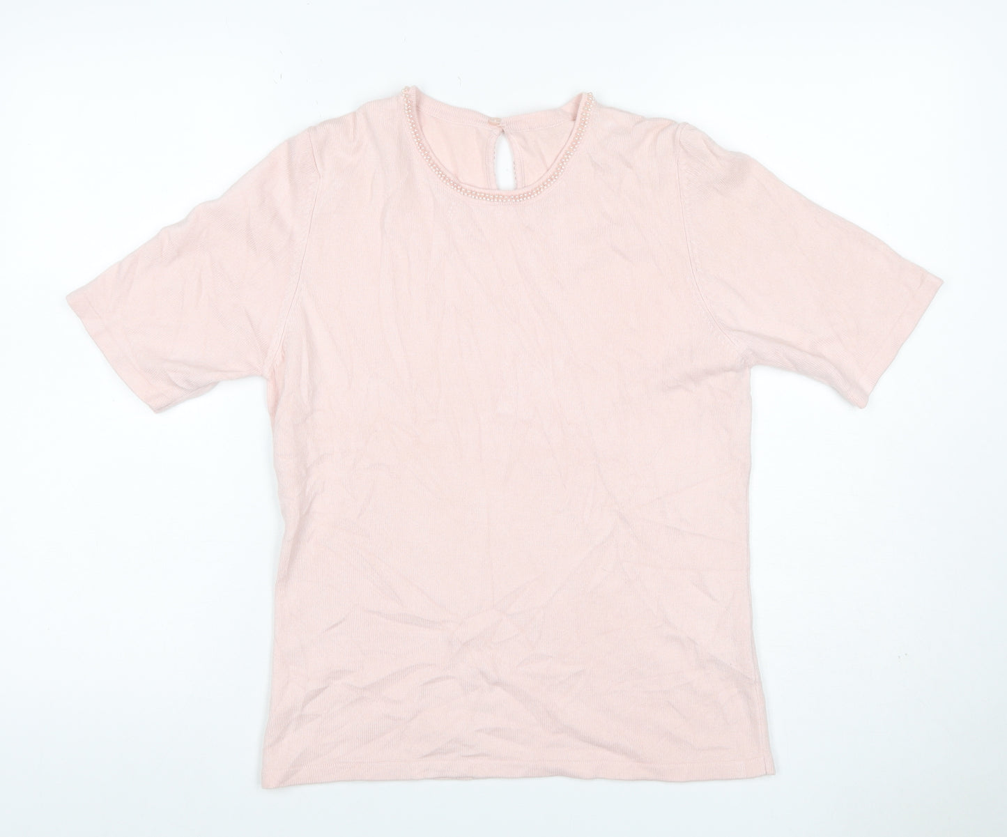Marks & Spencer Women Pink UK 12 Beaded Round Neck Knit Jumper