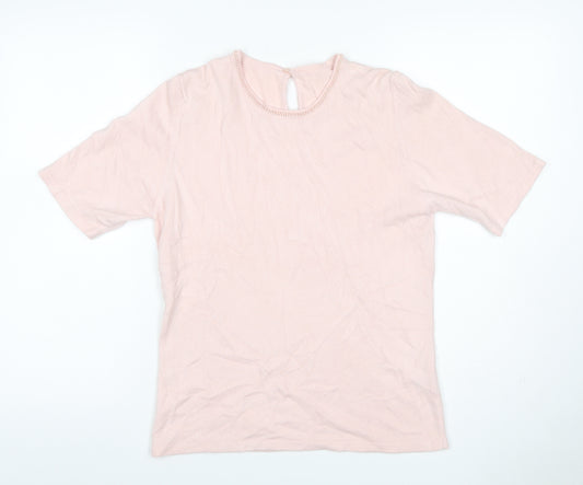 Marks & Spencer Women Pink UK 12 Beaded Round Neck Knit Jumper