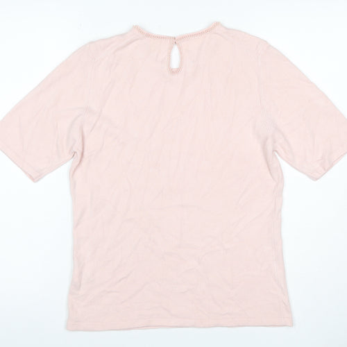 Marks & Spencer Women Pink UK 12 Beaded Round Neck Knit Jumper
