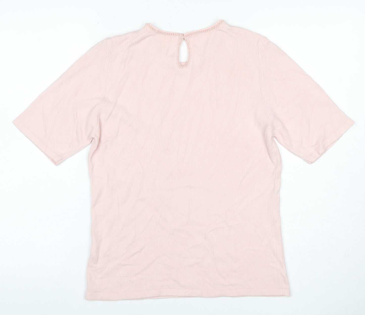 Marks & Spencer Women Pink UK 12 Beaded Round Neck Knit Jumper
