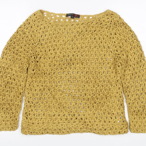 Stephen Women Yellow L Open Crochet Knit Long Sleeve Jumper