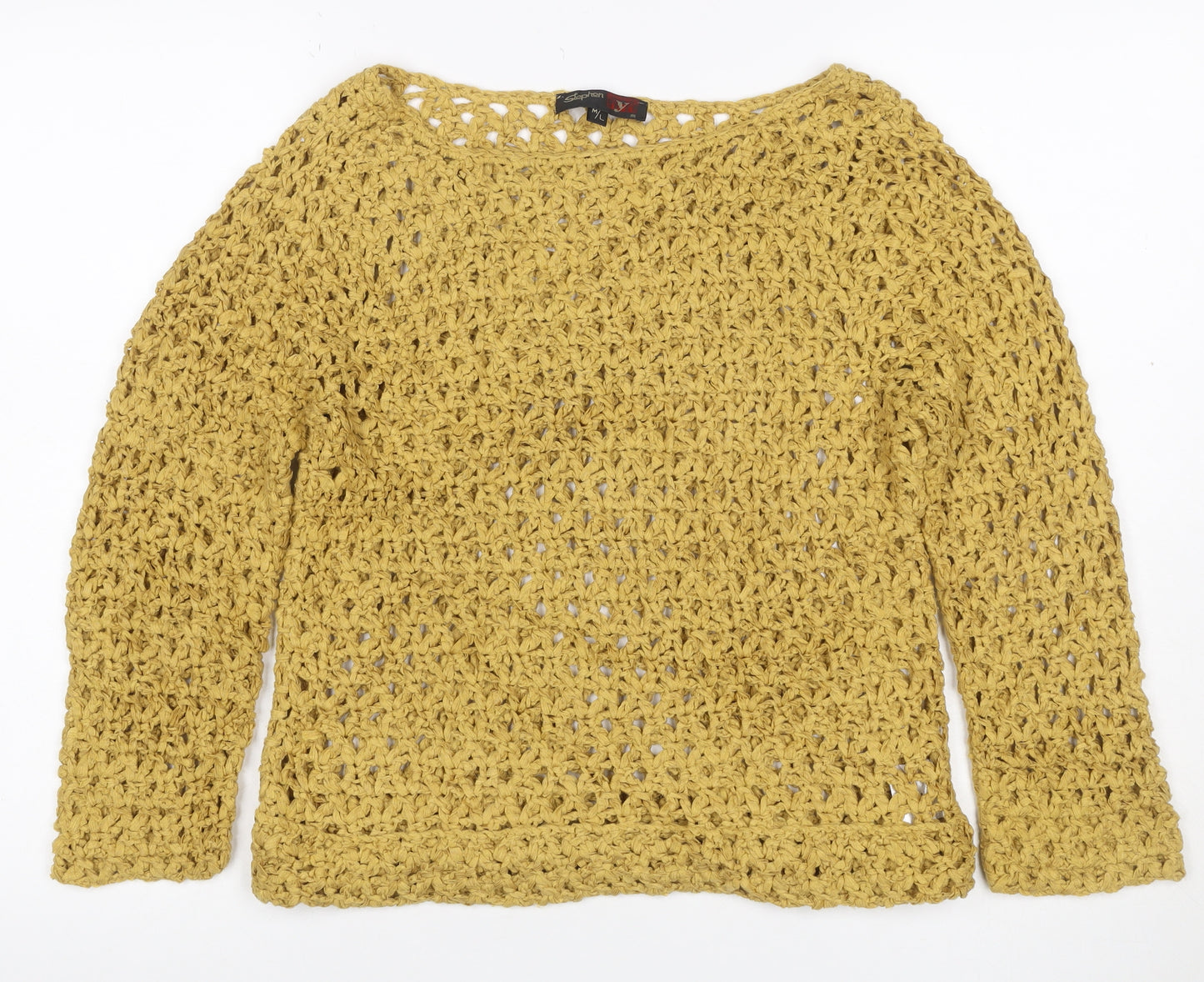 Stephen Women Yellow L Open Crochet Knit Long Sleeve Jumper