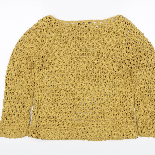 Stephen Women Yellow L Open Crochet Knit Long Sleeve Jumper