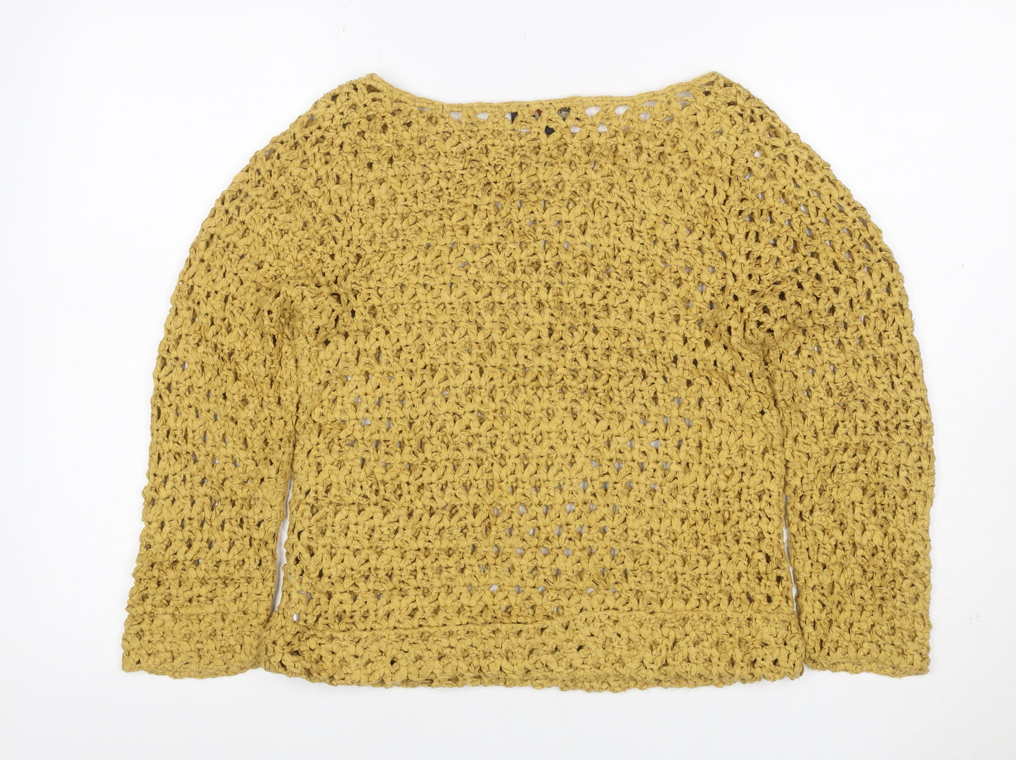 Stephen Women Yellow L Open Crochet Knit Long Sleeve Jumper