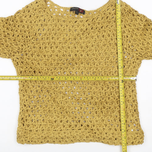 Stephen Women Yellow L Open Crochet Knit Long Sleeve Jumper