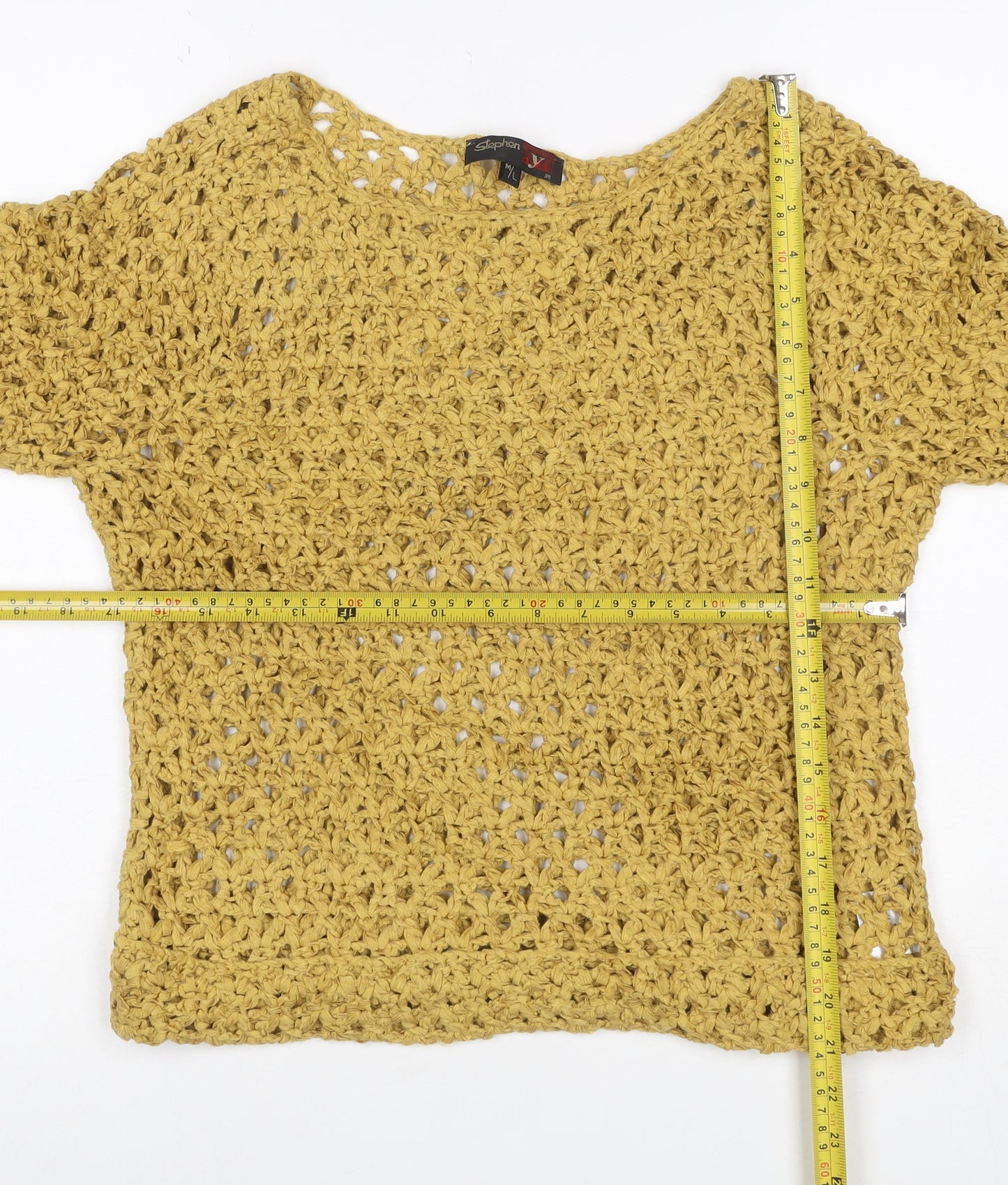 Stephen Women Yellow L Open Crochet Knit Long Sleeve Jumper