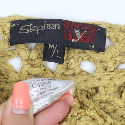 Stephen Women Yellow L Open Crochet Knit Long Sleeve Jumper