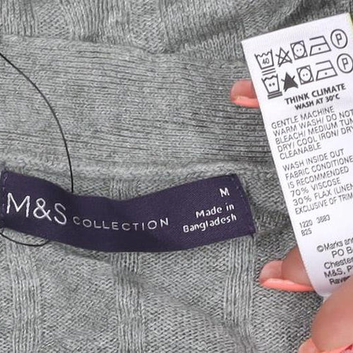 Marks and Spencer Women Grey M Open Knit Cardigan Long Sleeve