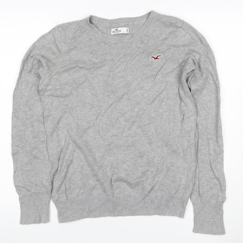 Hollister Men Grey M Crew Neck Logo Cotton Blend Pullover Jumper