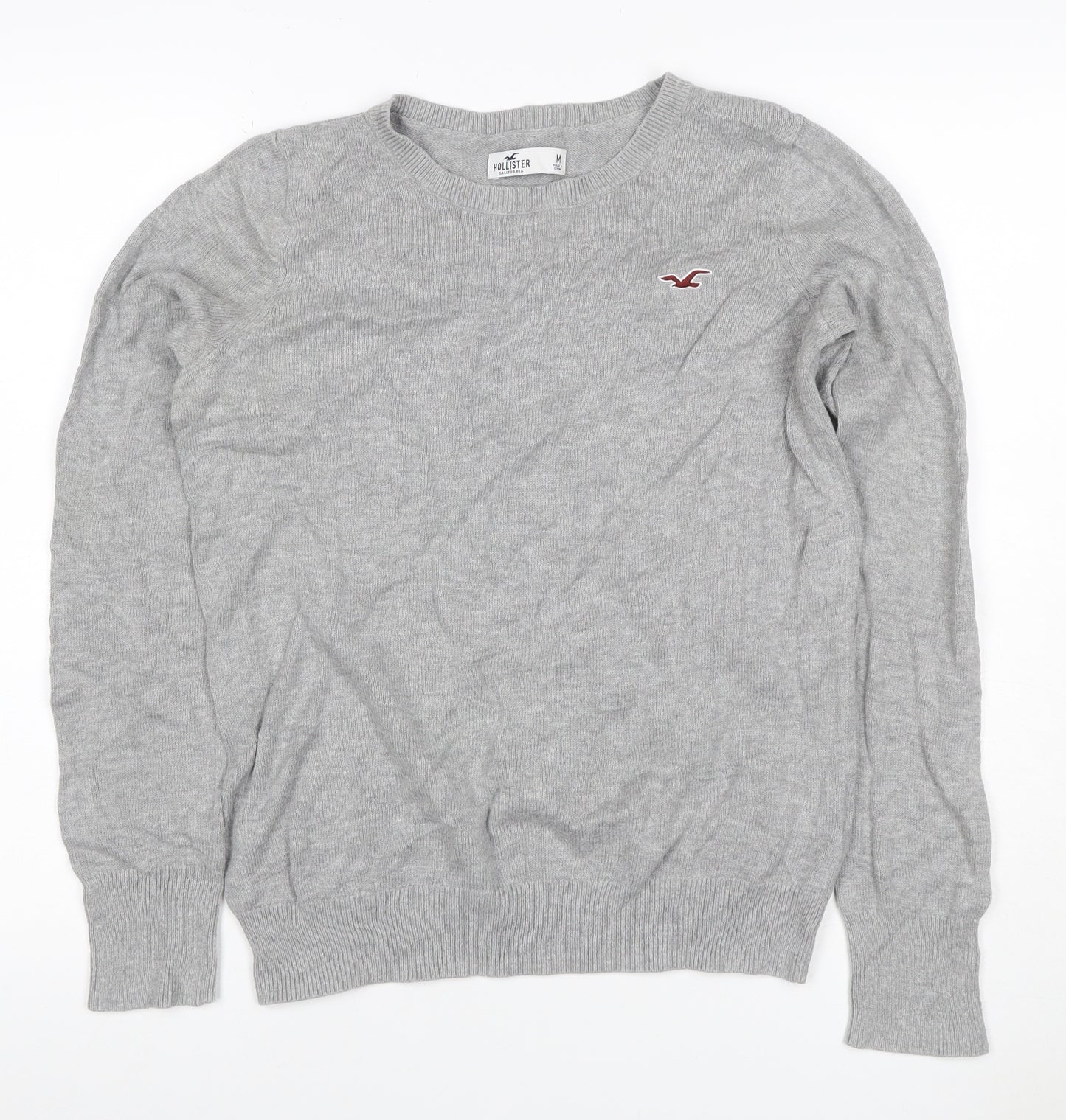 Hollister Men Grey M Crew Neck Logo Cotton Blend Pullover Jumper