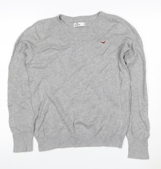 Hollister Men Grey M Crew Neck Logo Cotton Blend Pullover Jumper