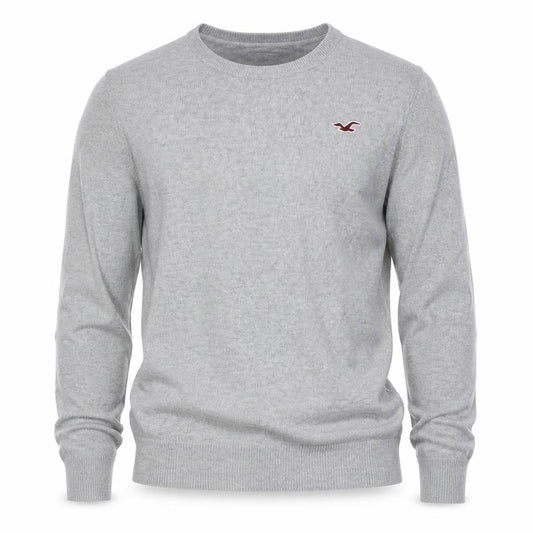 Hollister Men Grey M Crew Neck Logo Cotton Blend Pullover Jumper