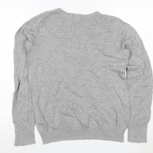 Hollister Men Grey M Crew Neck Logo Cotton Blend Pullover Jumper