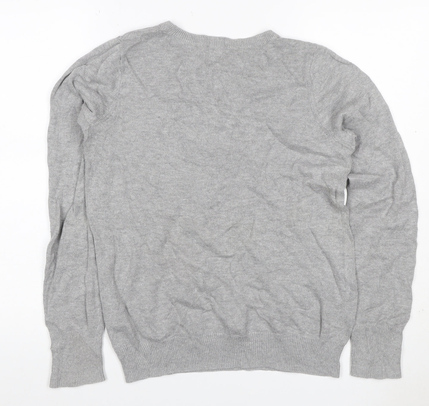 Hollister Men Grey M Crew Neck Logo Cotton Blend Pullover Jumper