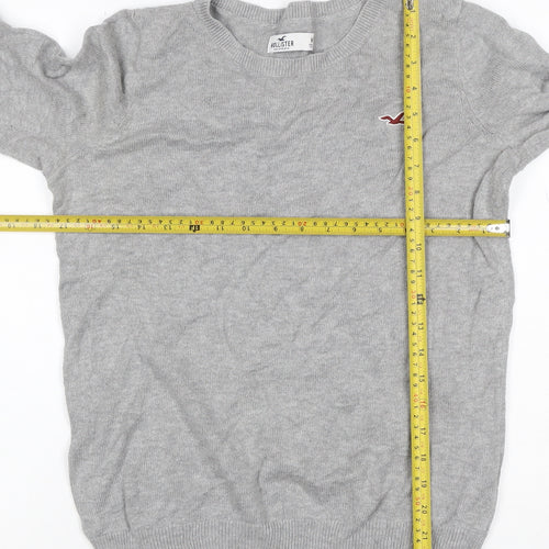 Hollister Men Grey M Crew Neck Logo Cotton Blend Pullover Jumper