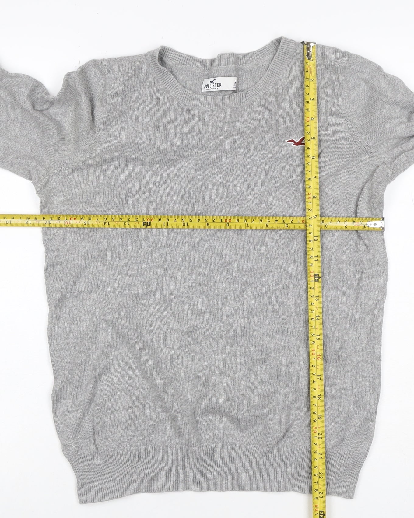 Hollister Men Grey M Crew Neck Logo Cotton Blend Pullover Jumper
