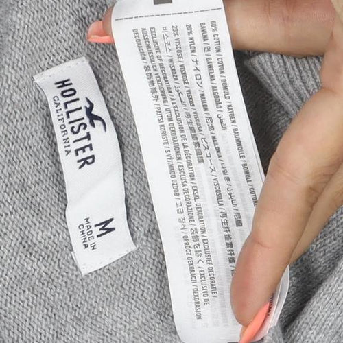 Hollister Men Grey M Crew Neck Logo Cotton Blend Pullover Jumper