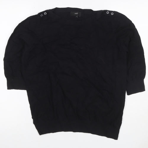 Next Women Black UK 18 Puff Sleeve Crew Neck Knit Top