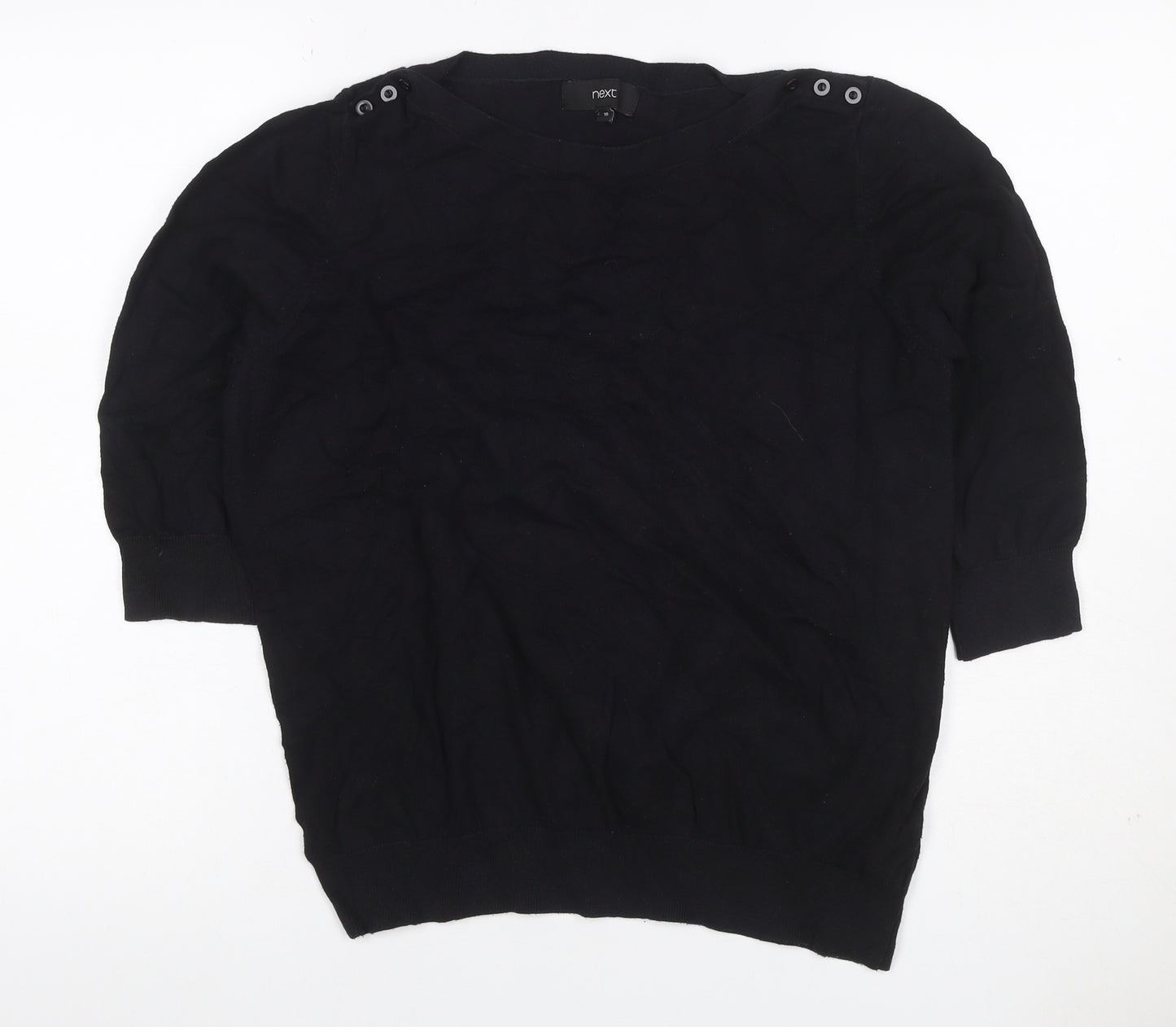 Next Women Black UK 18 Puff Sleeve Crew Neck Knit Top
