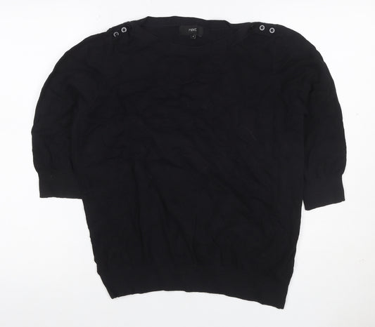 Next Women Black UK 18 Puff Sleeve Crew Neck Knit Top