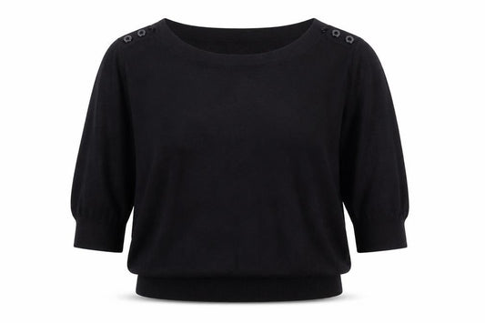 Next Women Black UK 18 Puff Sleeve Crew Neck Knit Top