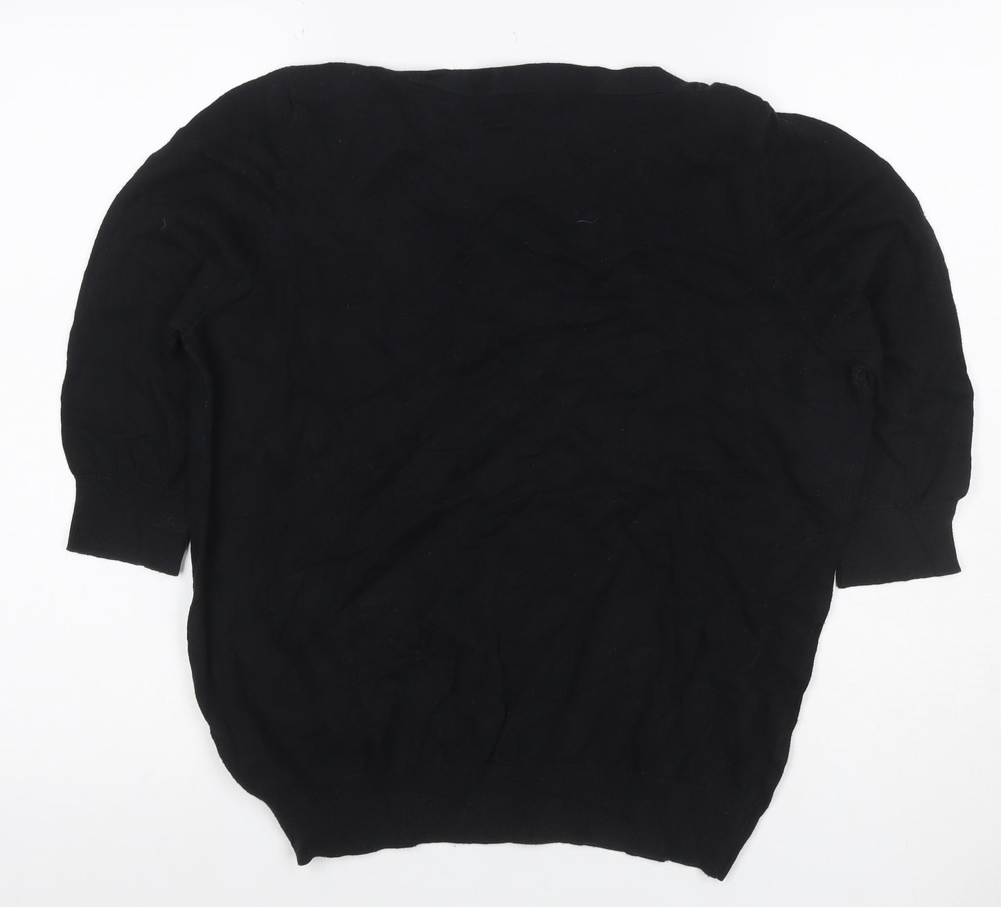 Next Women Black UK 18 Puff Sleeve Crew Neck Knit Top