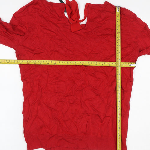 Lauren Ralph Lauren Women Red L Silk Blend Tie Neck Knit Blouse