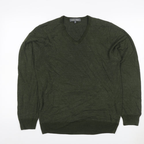 Marks and Spencer Men Green M V-Neck Acrylic Knit Pullover Jumper
